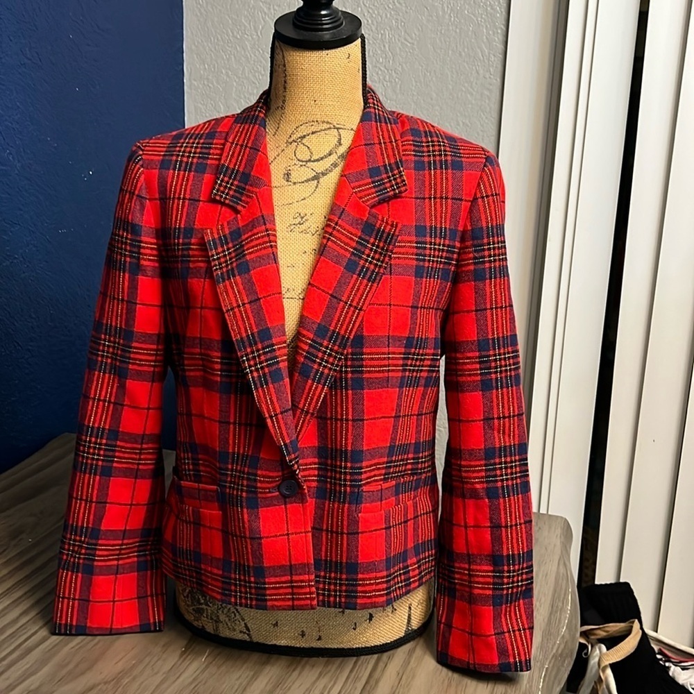 PENDLETON PETITES WOOL 1980’s PLAID RED LABEL BLAZER SIZE MEDIUM PETITE